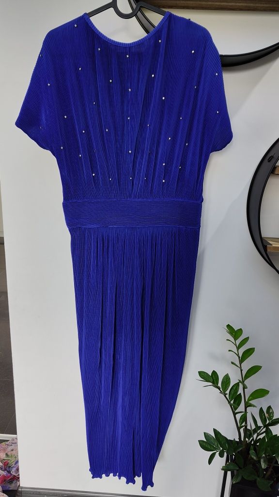 Chabrowa niebieska sukienka suknia maxi M L