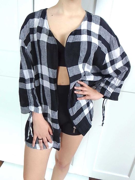 Lniany swobodny żakiet wdzianko narzutka len M L xL xxL uniwersalny