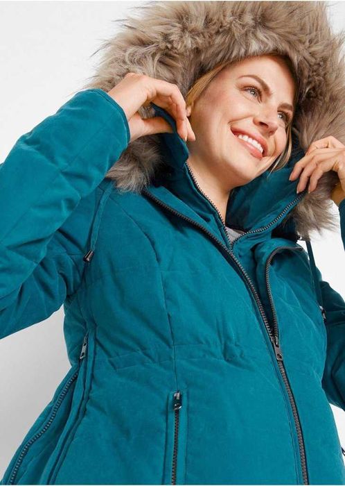 Zimowa kurtka ciążowa z wstawką dla dzidziusia -z kapturem