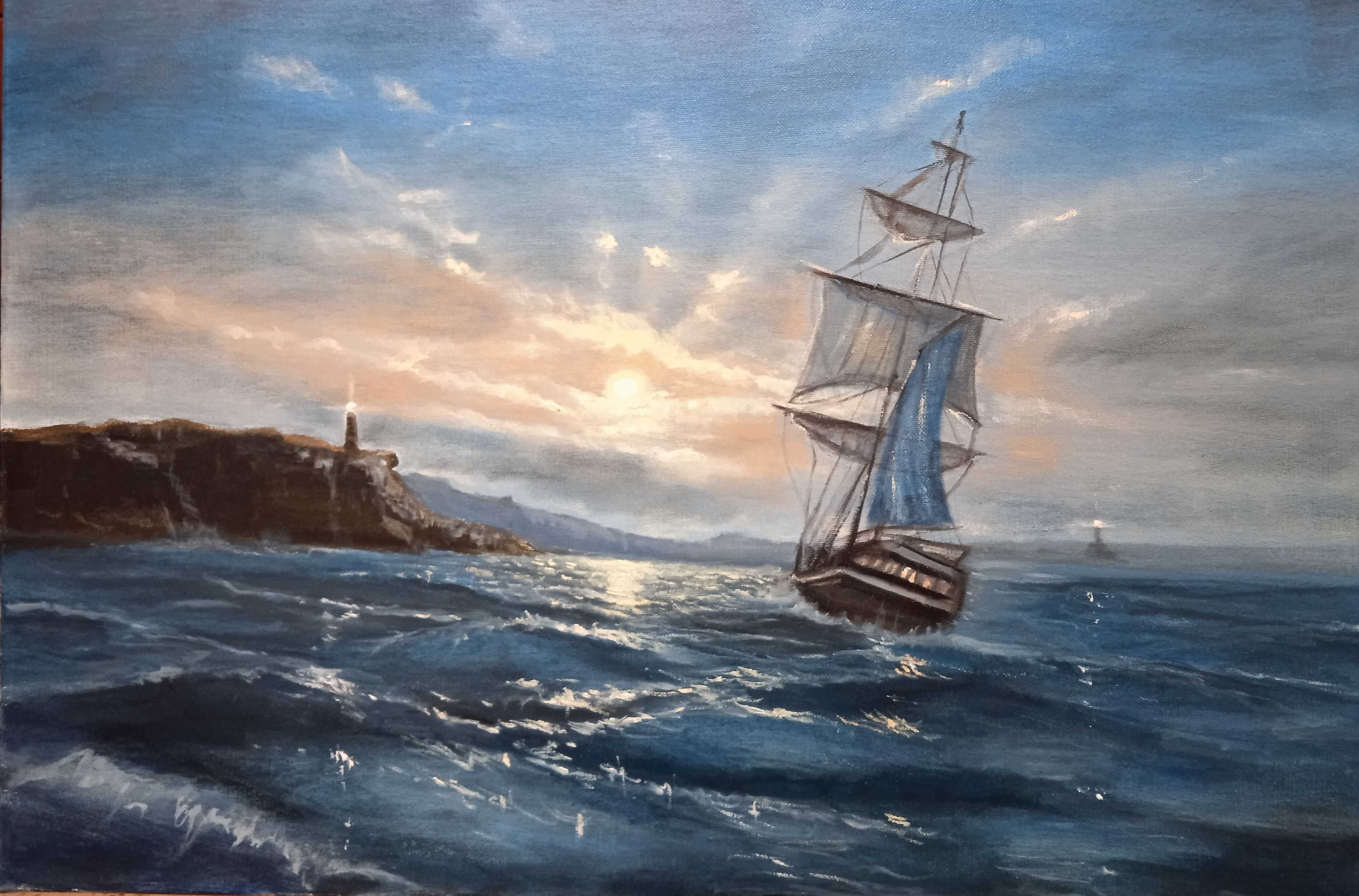 Море, корабль картина маслом