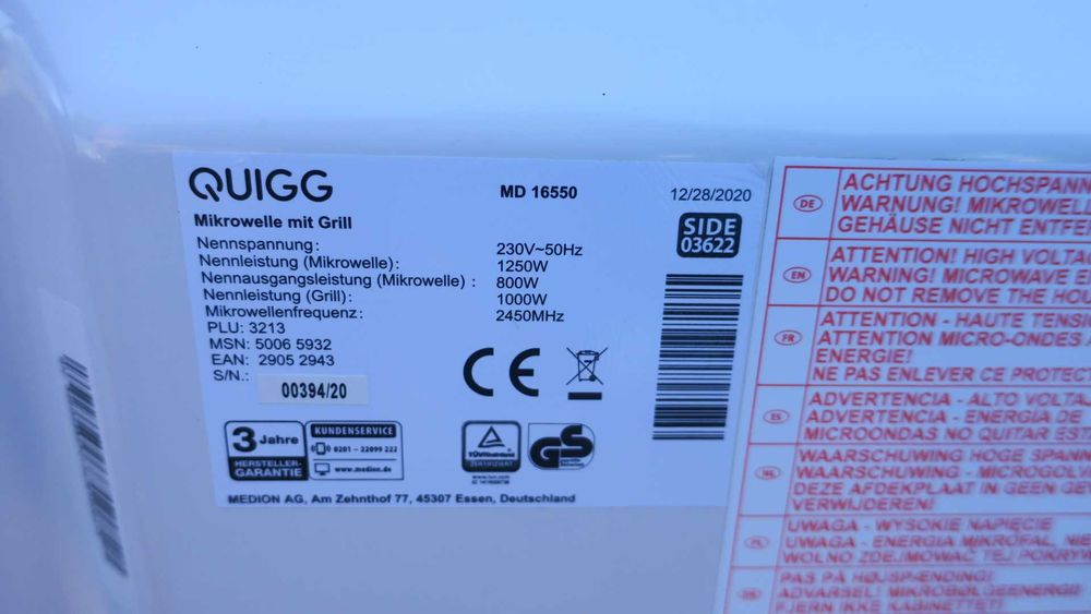 Kuchenka mikrofalowa Quigg MD16550 grill