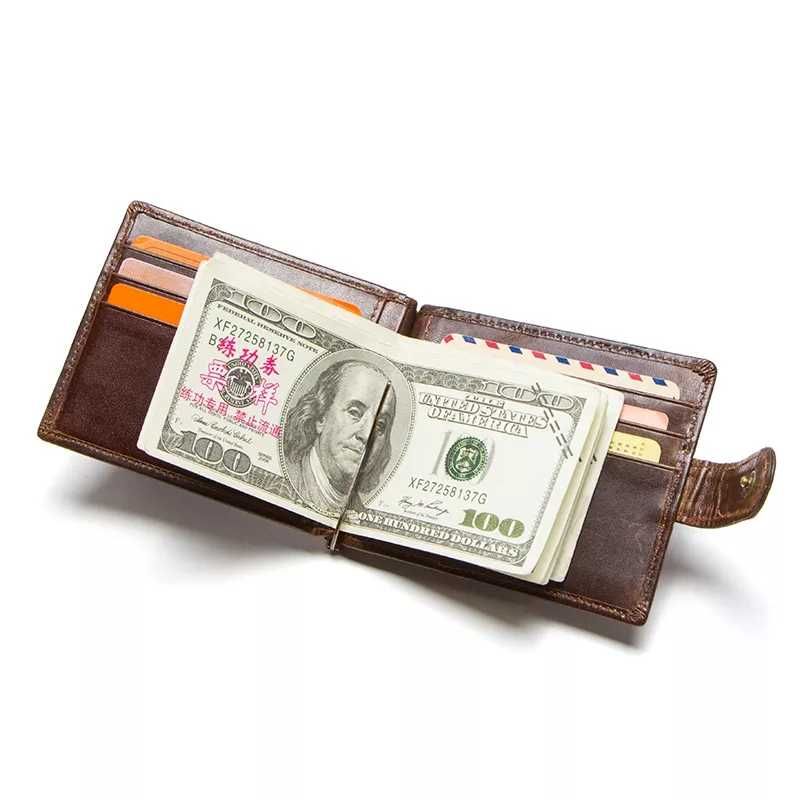 Мужской кожаный кошелёк CONTACT'S  Зажим для денег