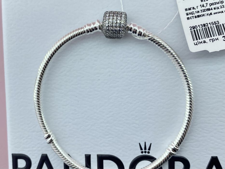 Оригінальний срібний браслет Pandora Pave Бірка/пломба