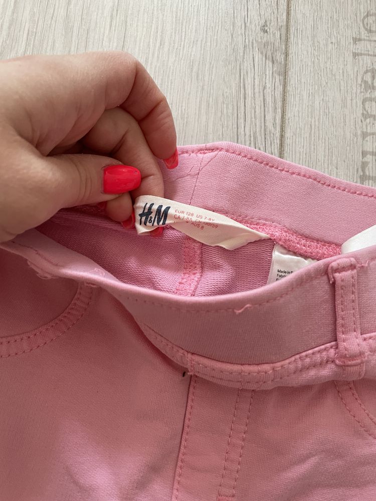 Spodnie legginsy z dziurami h&m 128 bdb rożowe trginsy