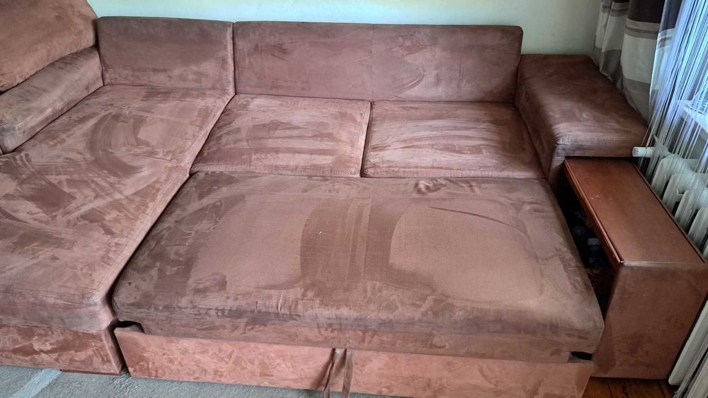 Kanapa narożna z funkcją spania, łóżko duże, sofa z barkiem wysuwanym