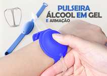 Pulseira alcool em gel, com frasco e armacao para mascaras