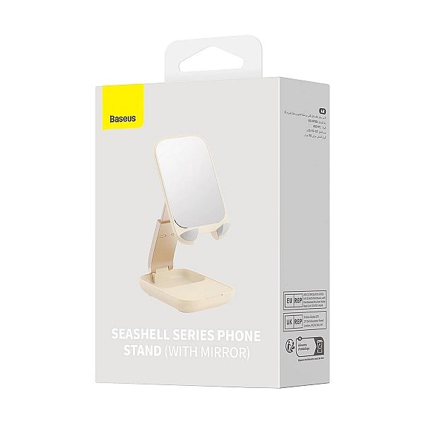 Regulowany stojak na telefon z lusterkiem Baseus Seashell Series - beż