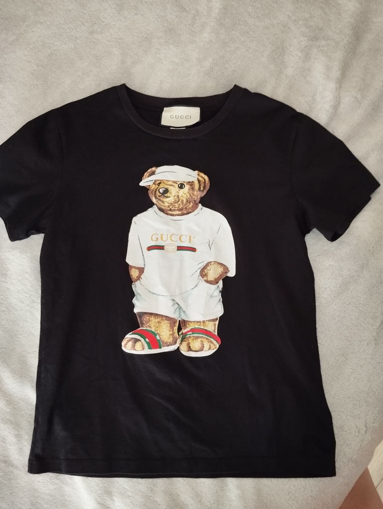 Oryginalna Koszulka t-shirt Gucci czarna z misiem M 38 bawełna