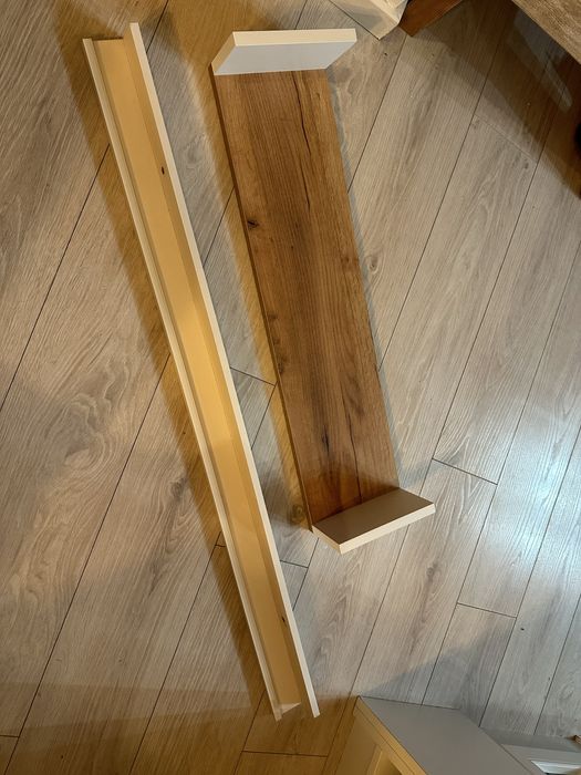 Półka wisząca, półka kuchenna, półka na zdjecia biała drewno - zestaw