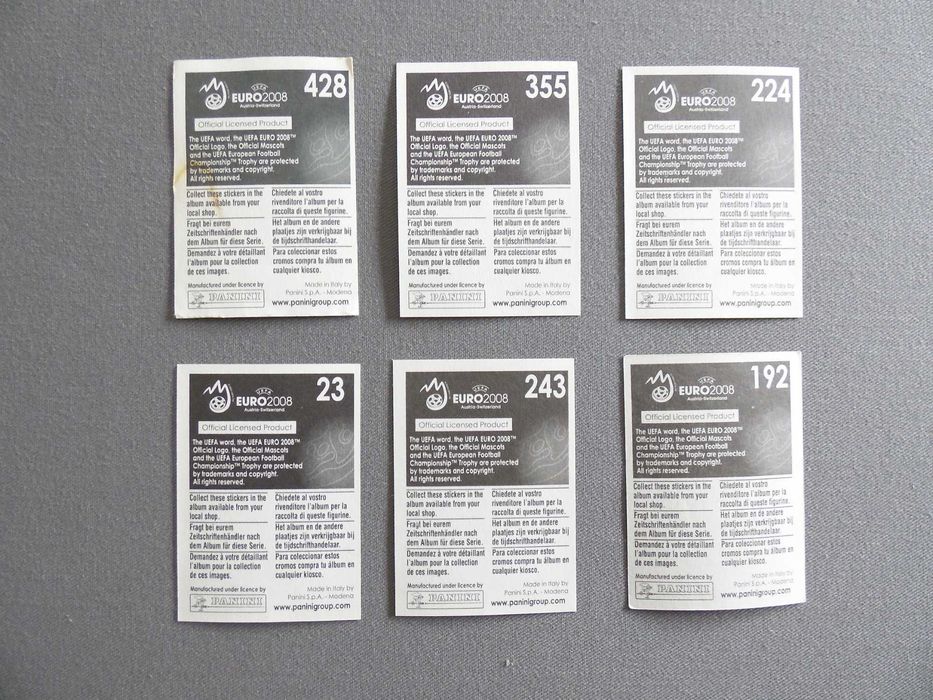 Cromos Panini Europeus 2008, 2012, 2016 e 2020