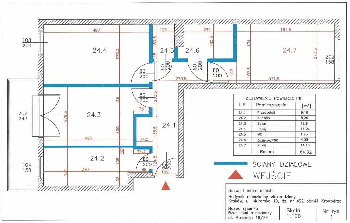 Mieszkanie 3-pokoje OSOBNE 64 m2, ul. Jaremy PĘTLA AUTOBUSOWA