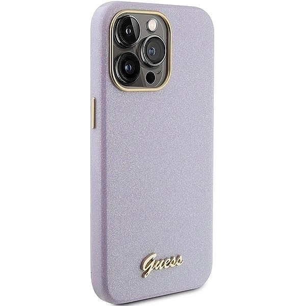 Etui Guess Glitter Glossy Script do iPhone 15 Pro - liliowe