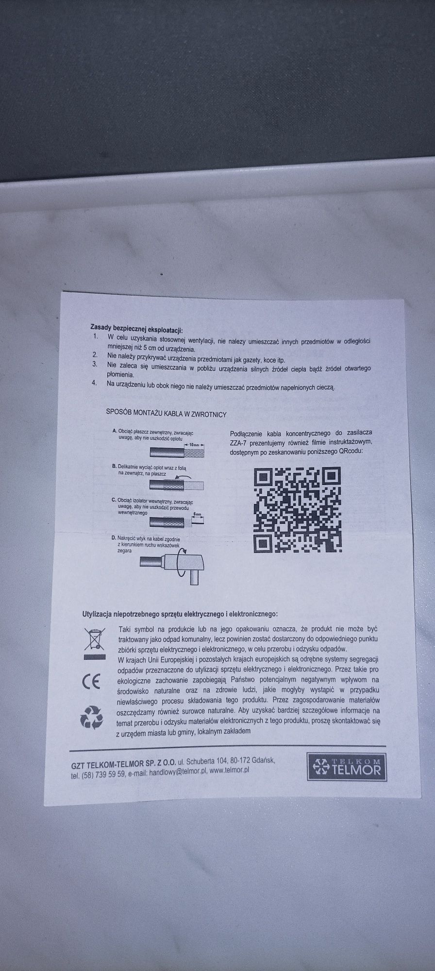 Zasilacz antenowy 12v DVB-T2 separator napięcia TELKOM TELMOR ZZA-7