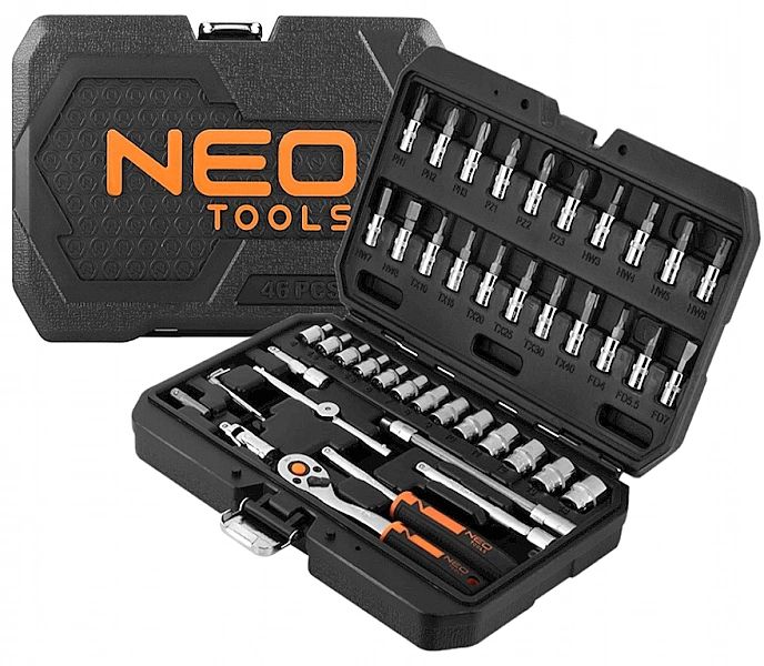 Zestaw Kluczy Nasadowych, Narzędzi 1/4'' Crv 46Szt