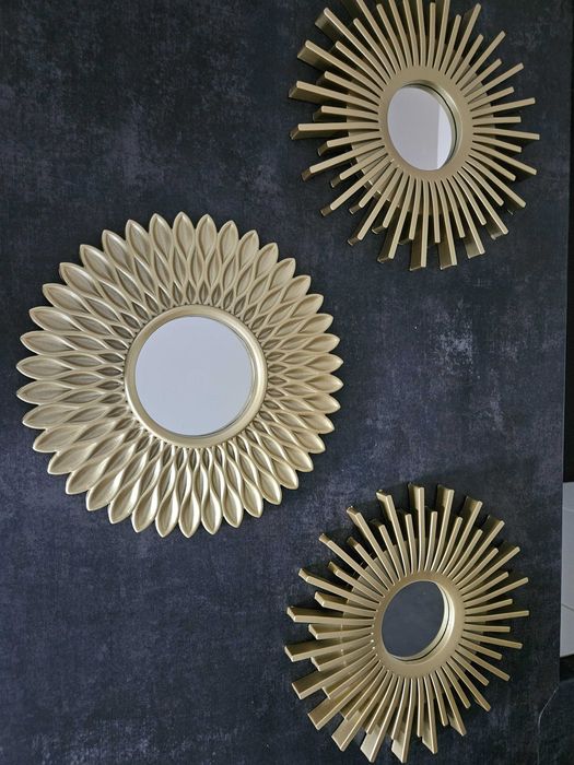 Dekoracja zestaw 3 luster w złotych ramkach do domu zawieszki