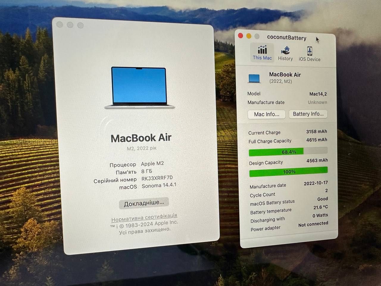 Ноутбук Apple MacBook Air 13.6 M2 Silver 8/256 2022 в ідеальному стані