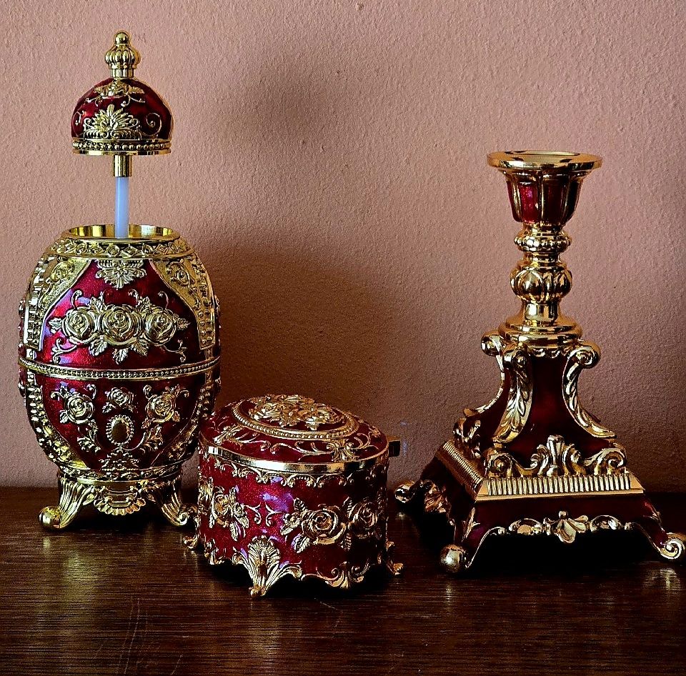 Ozdoby Carskie w stylu Faberge St.Petersburg 3szt. Szkatułka Świecznik