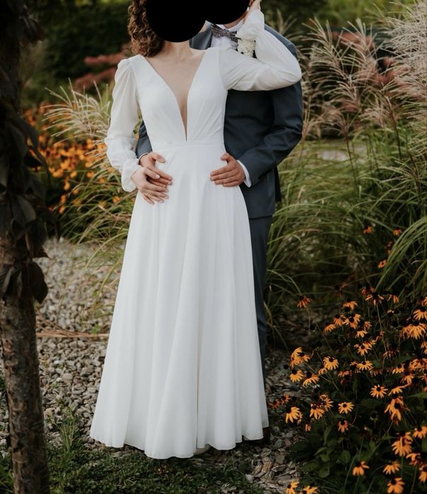 Suknia ślubna Katy Corso Millie minimalistyczna biała z rękawami