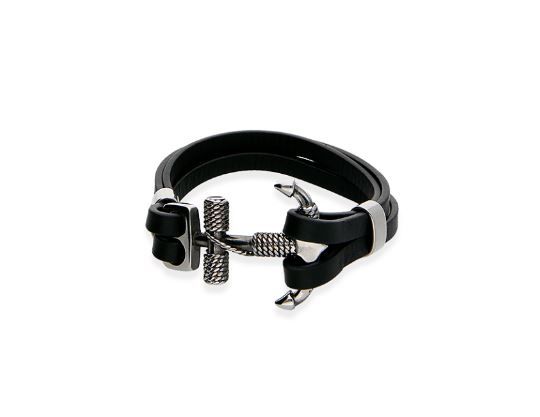 Pulseira em Pele e Aço com ÂNCORA para Homem