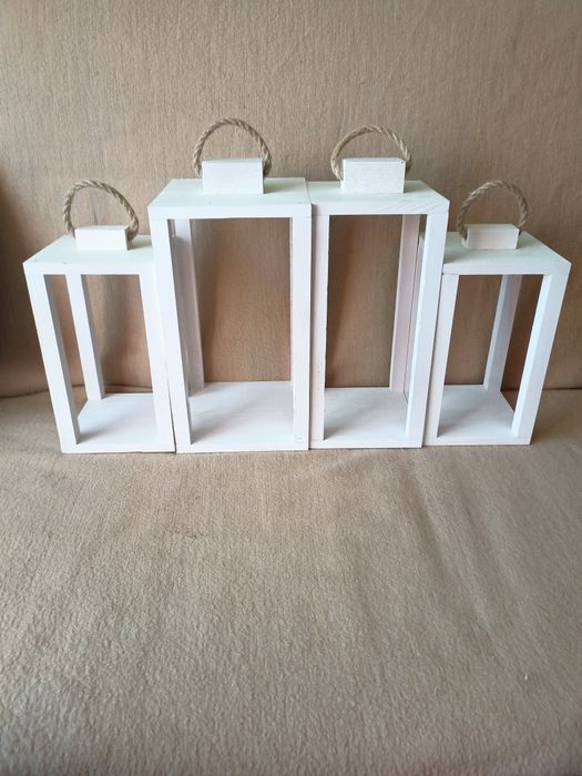 Lampiony , latarenki 3 sztuki drewniane kolor biały WARTO !