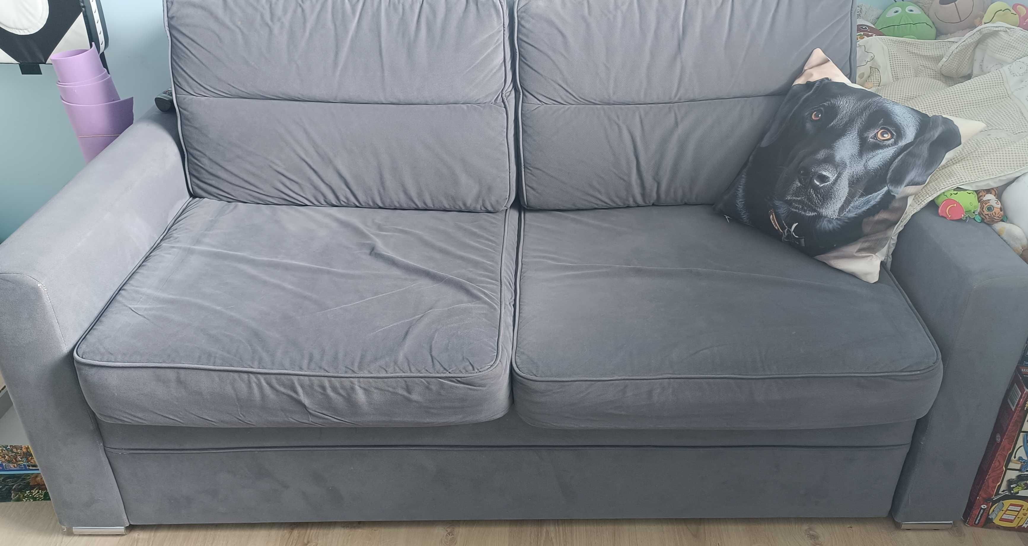 Tapczan, kanapa, sofa w kolorze szarym. Pojemnik.