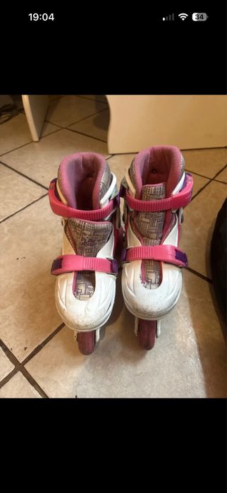 Wrotki regulowane 30-33 biało różowe