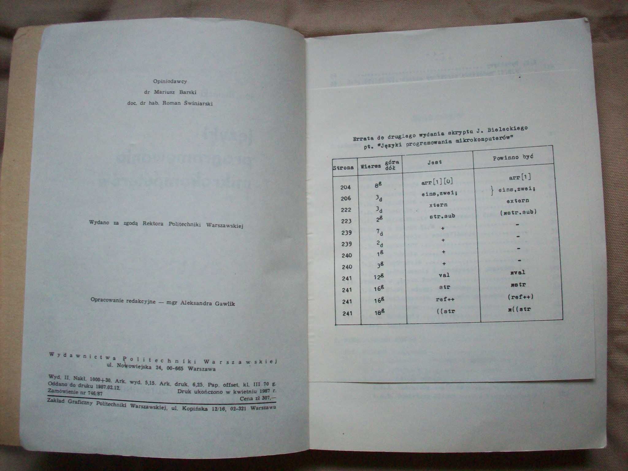 Języki programowania mikrokomputerów, J.Bielecki, 1987.