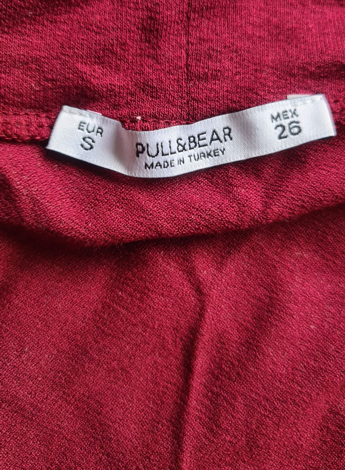 Bordowa burgundowa bluzka z chokerem z dekoltem V Pull&Bear S/ 36