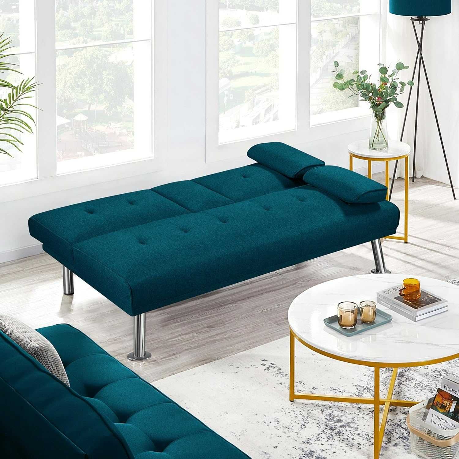Kanapa sofa Yaheetech 613684 rozkładana z uchwytem na kubek 94x81,5x75