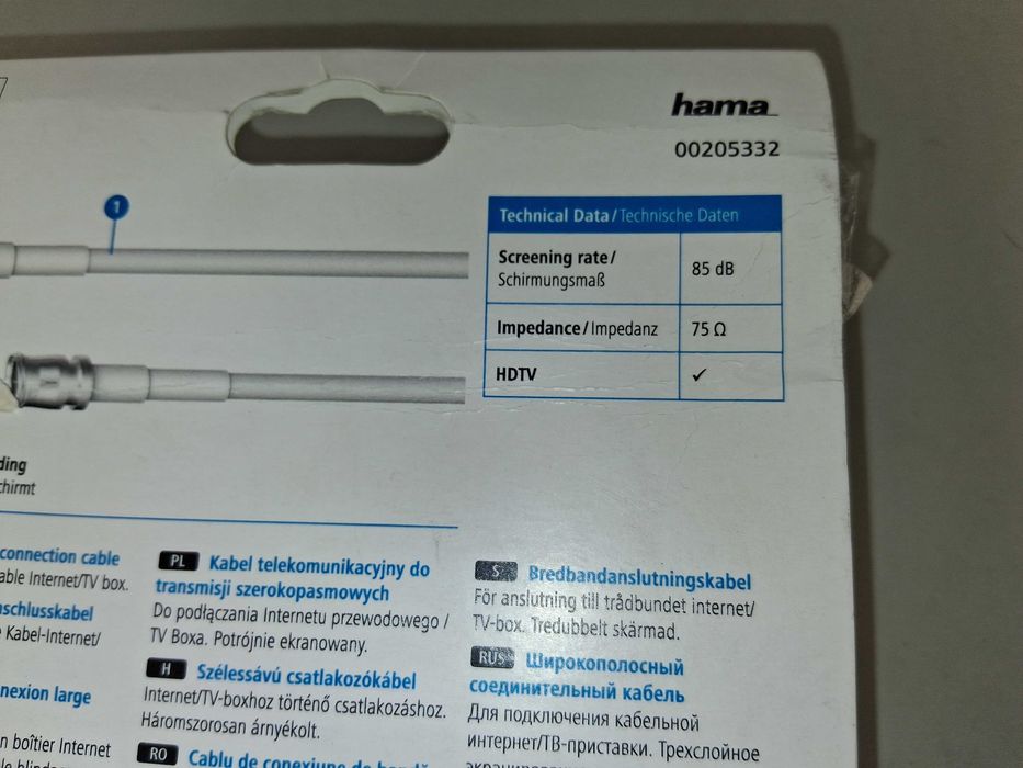 N131 Kabel Antenowy Szerokopasmowy Hama 5m F Plug Wiclic HDTV 85dB