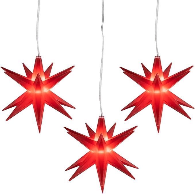 dekoracja gwiazda led czerwona 3szt 8cm