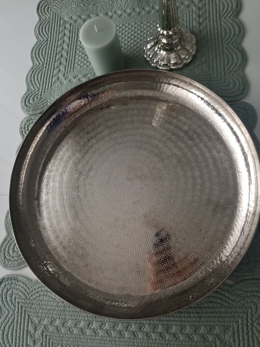 Piękna duża taca glamour srebrna metal jak Belldeco
