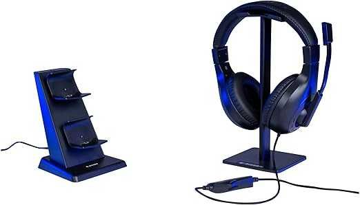 Zestaw akcesoriów PS4: Słuchawki, stacja ładująca do padów, stojak,