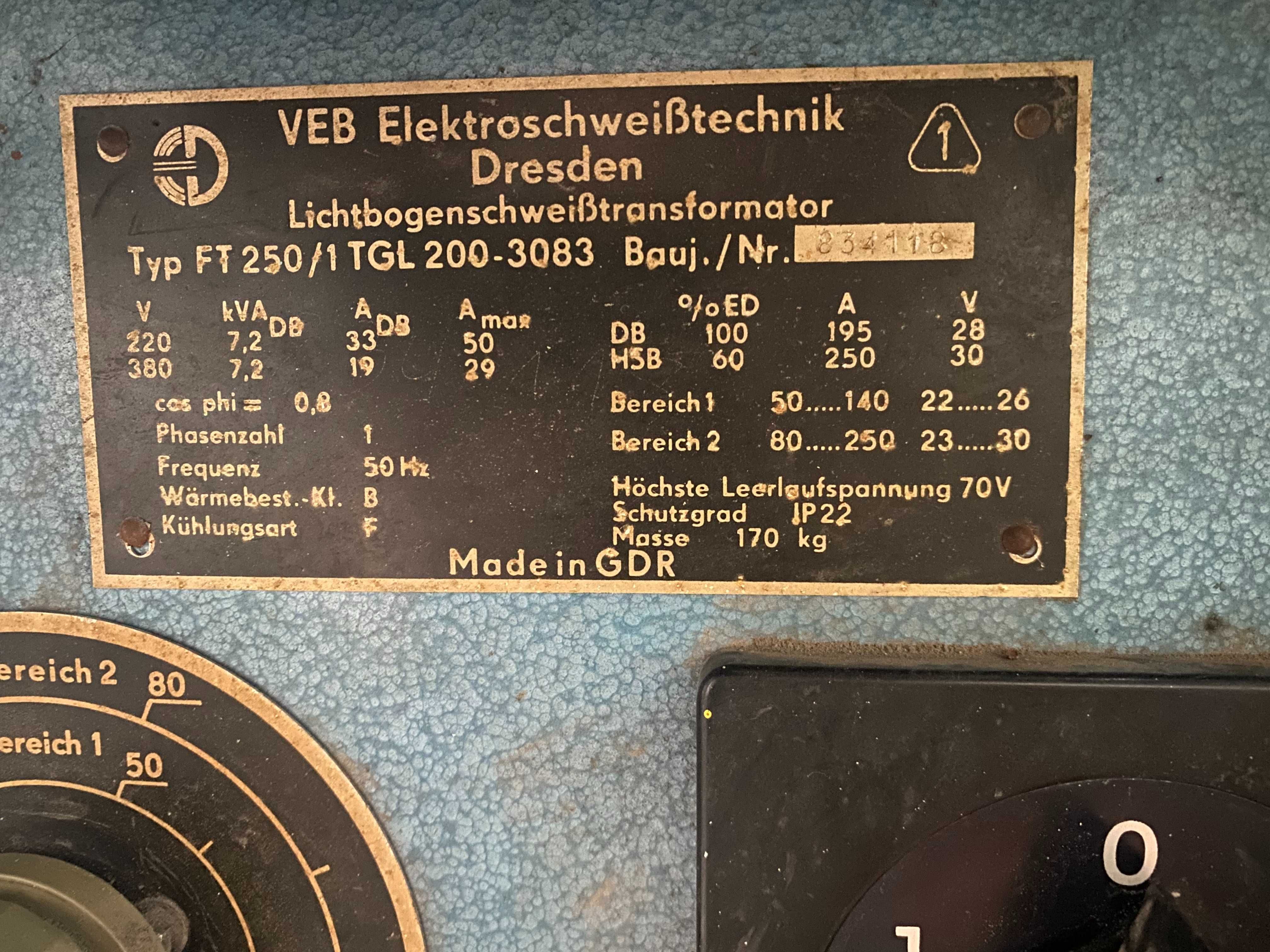 Transformator spawalniczy - spawarka FT 250A VEB niemiecka