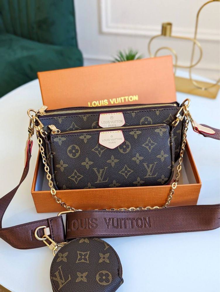 Сумка жіноча Louis Vuitton Multi Poshette brown pink Луи Витон женская