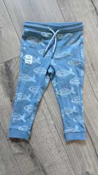 Spodnie dresowe niebieskie z nadrukiem w rybki o fasonie slim