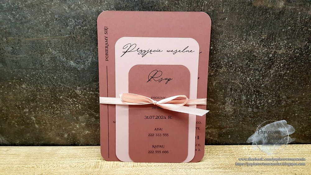 Zaproszenie ślubne z serii JEDNOKARTKOWE model 2 c: zaokrąglone karty
