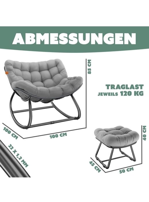 Fotel bujany z podnóżkiem do wewnątrz i na zewnątrz