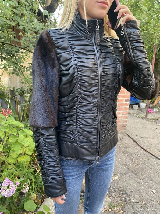 ADAMO кожаная куртка с норковыми рукавами