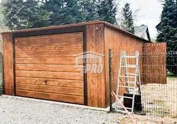 Garaż blaszany 4x6 Brama + drzwi Drewnopodobny  Dach spad w tył GP113