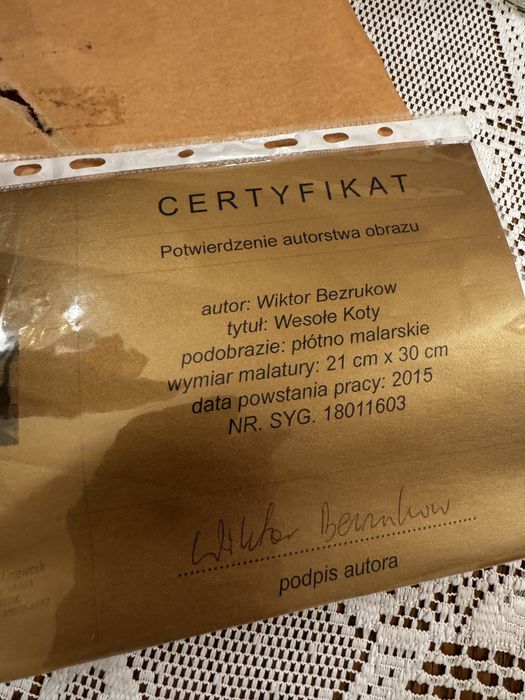 Obraz wesołe koty certyfikat Bezrukow