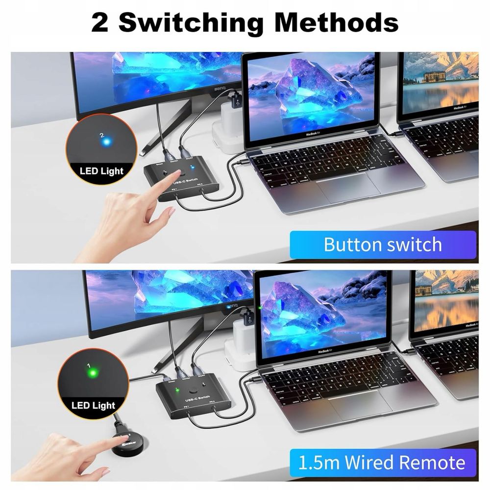 Przełącznik KVM USB C 2 wejścia 1 wyjście laptopy 1 monitor 4K  120Hz