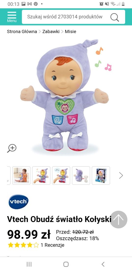 Lalka Vtech "obudź światło kołyski"