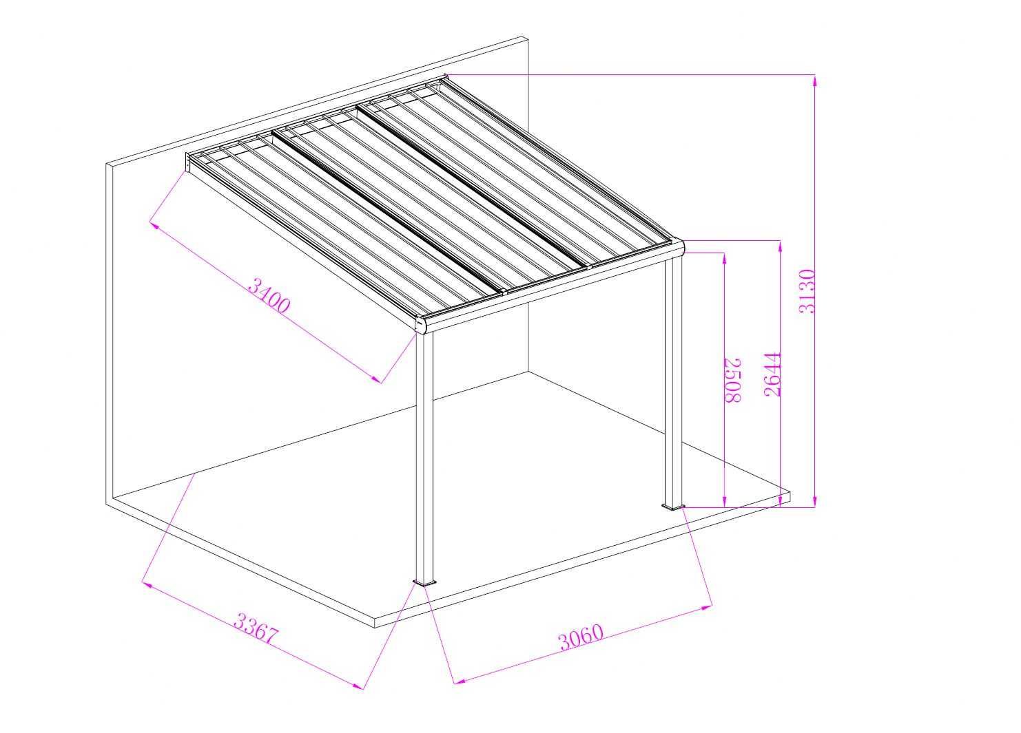 Zadaszenie aluminiowe PRO z dachem poliwęglanowym 350x306 cm