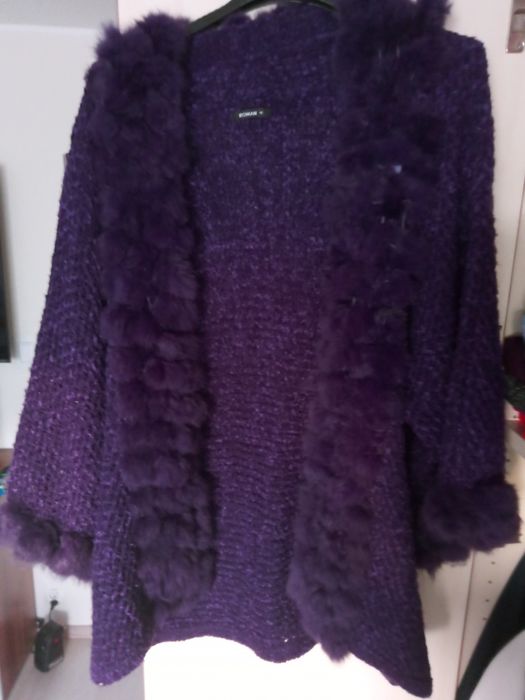 Kardigan narzutka sweter duży XL 2XL 3XL naturalne futro . Okazja