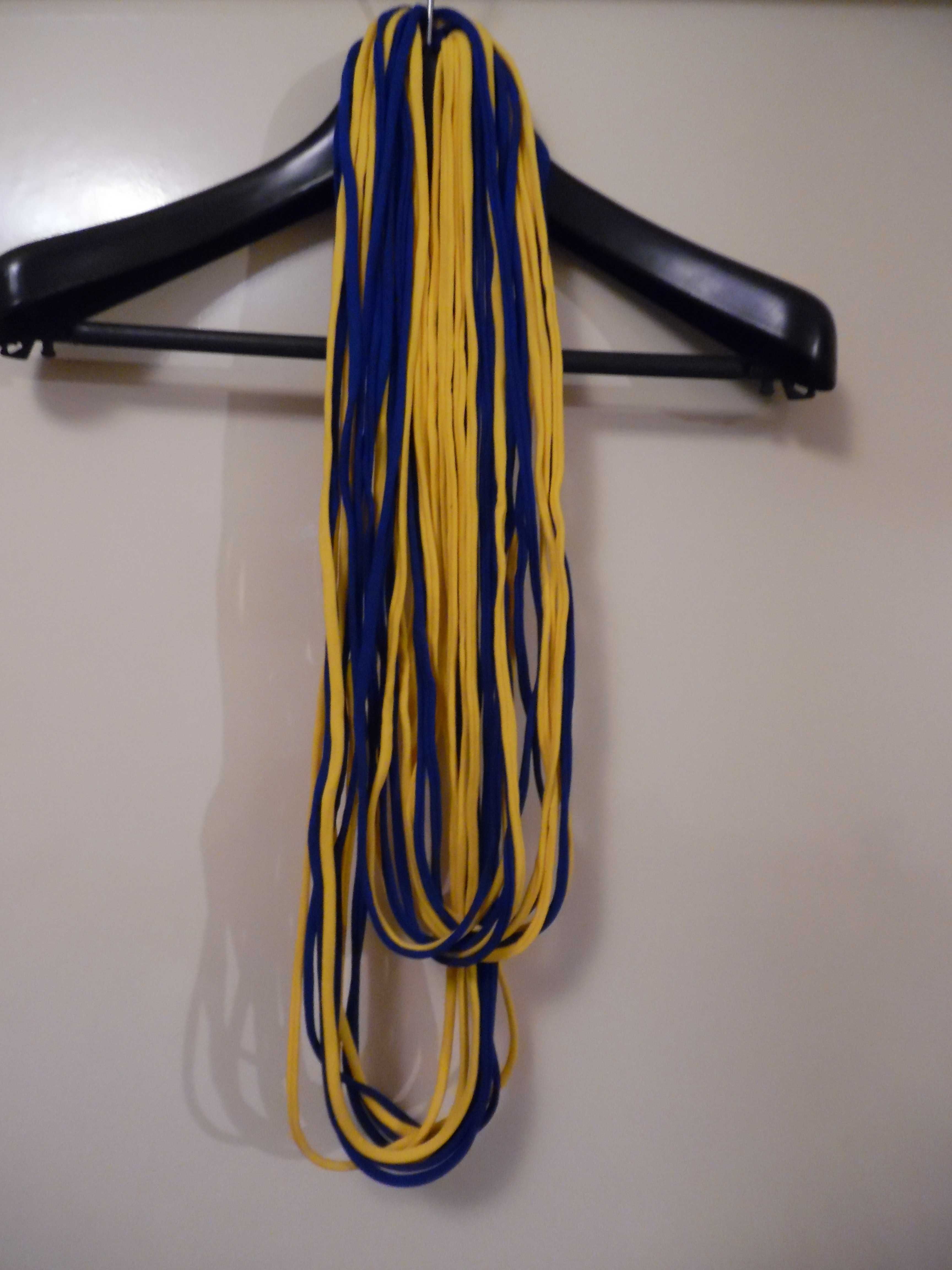 nowy naszyjnik sznurki szalik żółto-niebieski, materiałowy, długi