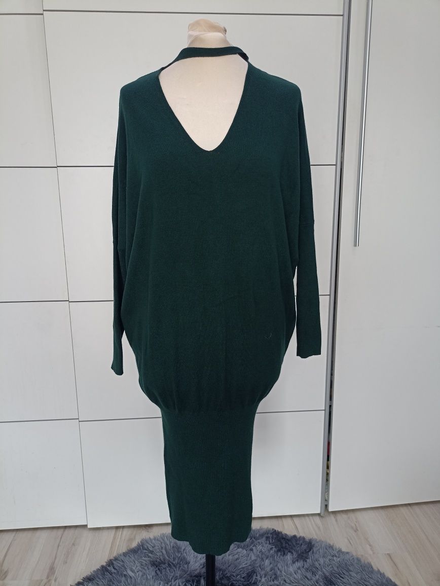 Butelowo zielony sweterek/sukienka Zara, rozm M