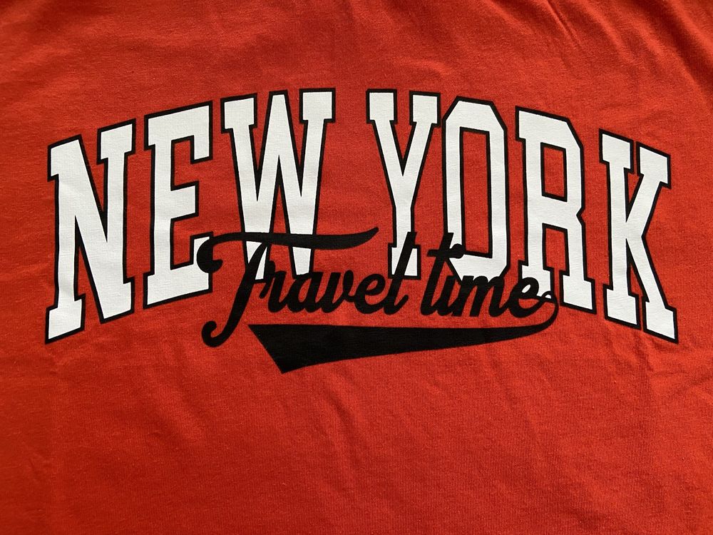 Pull&Bear j. Nowa pomarańczowa koszulka z nadrukiem New York top 38 M