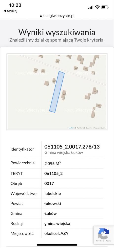 DZIAŁKA BUDOWLANA – 2096 m² – Łazy k. Łukowa