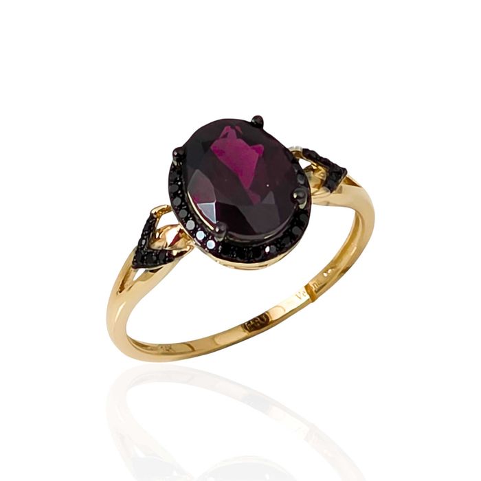 Złoty pierścionek z granatem oraz diamentami VERONA PZ21216